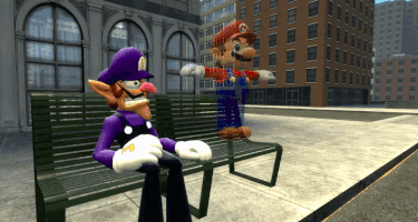 Wario And Mario Are Sitting On A Park Bench GIF