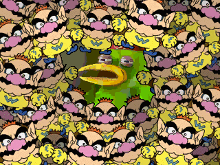 Wario Faces Surrounding Green Frog