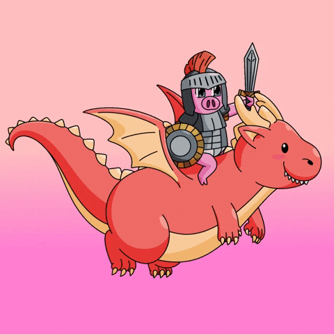 Warrior Pig Flies Riding A Dragon GIF