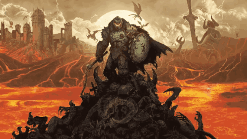 Warrior With Shield Saying Slayer GIF