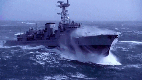 Warship In Rough Seas GIF