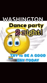 Washington Dance Party Advertised with Smiley Face With Wings