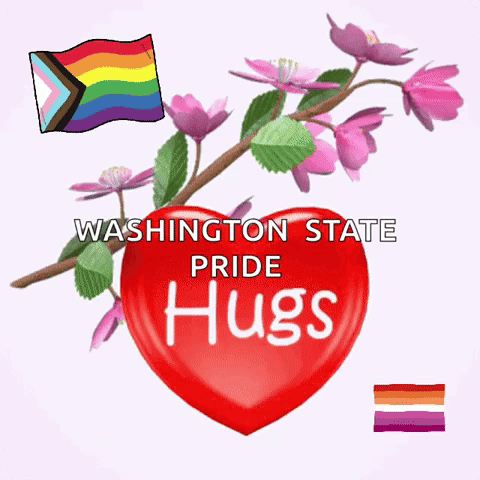 Washington State Pride Hugs Sign With Heart and Flowers