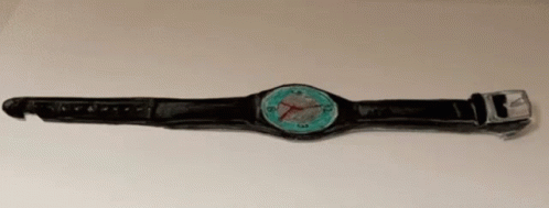 Watch with Black Band and Green Face