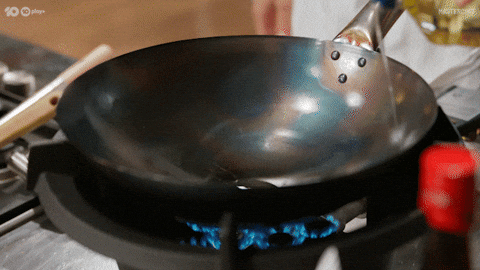 Water Pouring Oil On Pan GIF