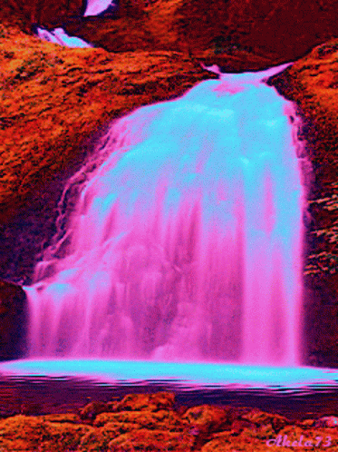 Waterfall Painting With Number 73 GIF