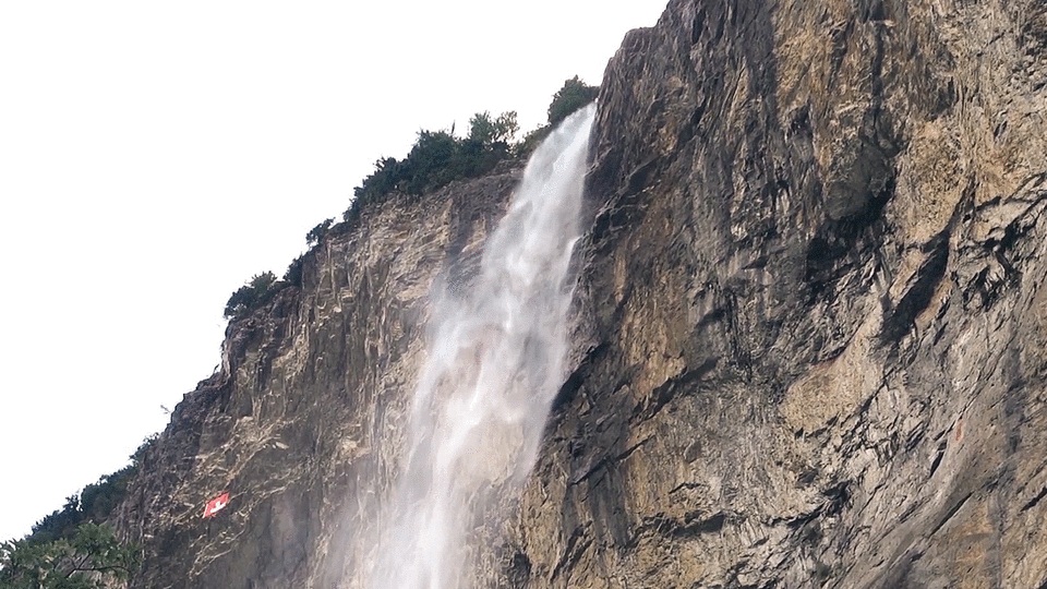 Waterfall Side View High Mountain GIF