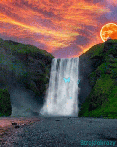 Waterfall With Full Moon and Strejdobrozy