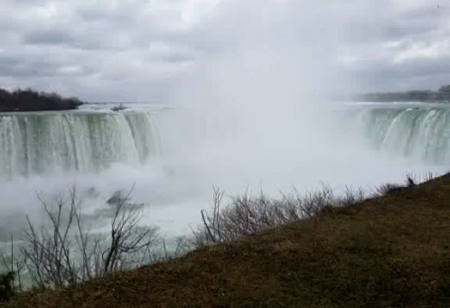 Waterfall With Trees And Cloudy Sky GIF