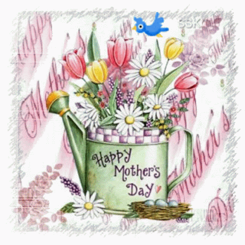 Watering Can Filled With Flowers Happy Mothers Day GIF