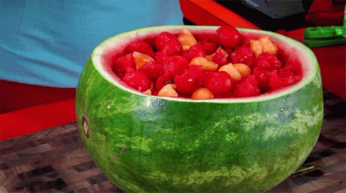 Watermelon Filled With Raspberries and Melons