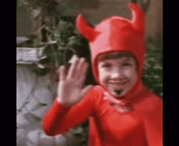 Waving Kid Devil Costume GIF