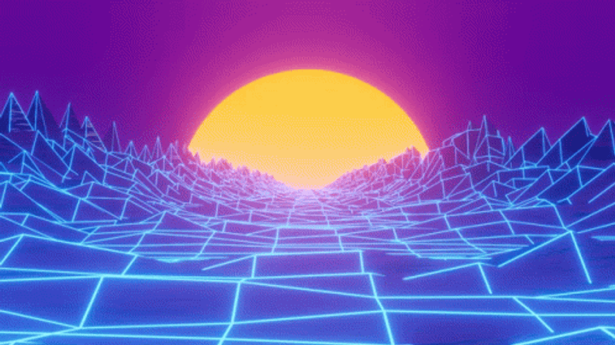 Wavy Blue Synthwave Rocks. GIF