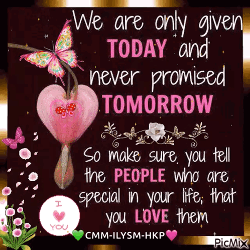 We Are Only Given Today And Never Promised Tomorrow So Make Sure You Tell The People Who Are Special In Your Life , That GIF