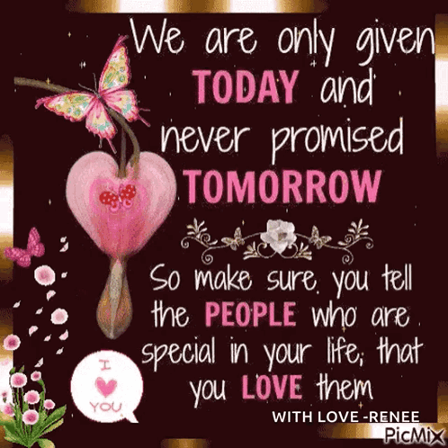 We Are Only Given Today And Never Promised Tomorrow So Make Sure You Tell The People Who Are Special In Your Life , That GIF