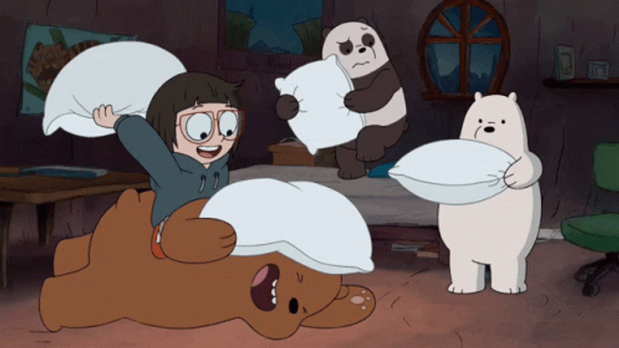 We Bare Bears Pillow Fight GIF 