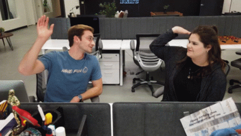 We Can Do It Officemates High Five GIF