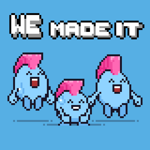 We Made It Pixel Art On Blue Background GIF