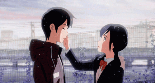 Weathering With You Hina Touching Hodaka's Cheeks GIF