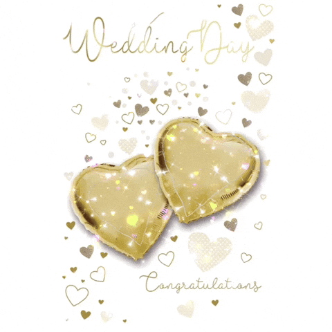 Wedding Congratulations With Two Gold Hearts GIF