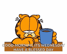 Wednesday Blessings Sleepy Grumpy Garfield Coffee GIF