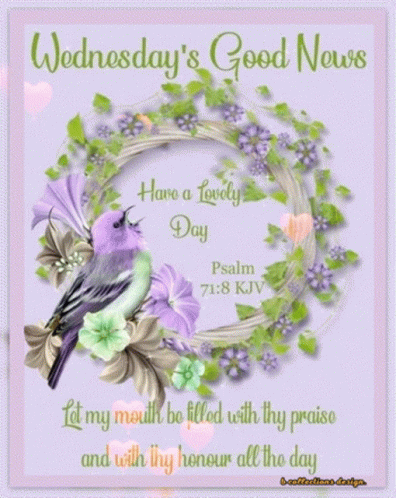 Wednesday 'S Good News Greeting Card With A Bird And Flowers GIF