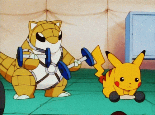 Weight Lifting Pikachu Sandshrew Pokemon GIF