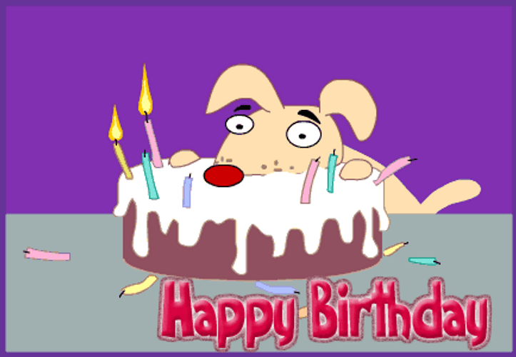 Weird Animated Dog Eating Birthday Cake GIF