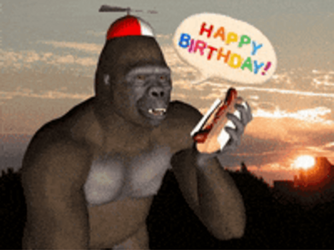 Weird Gorilla Making Birthday Phone Call Animation GIF