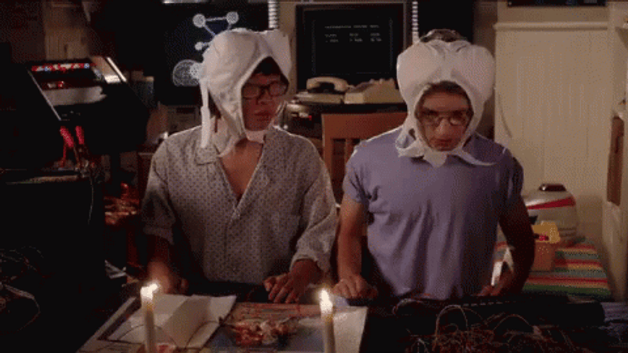 Weird Science Bra Around Face GIF