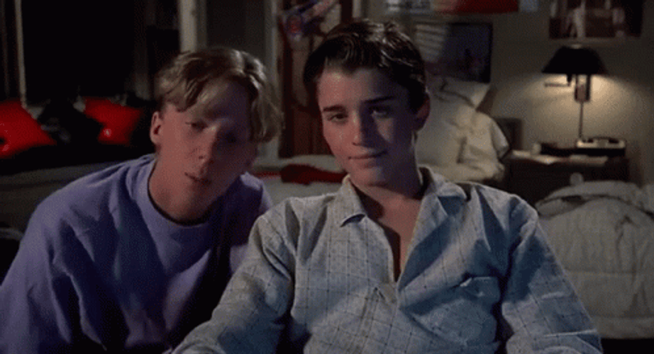 Weird Science Guys Talking Seriously GIF
