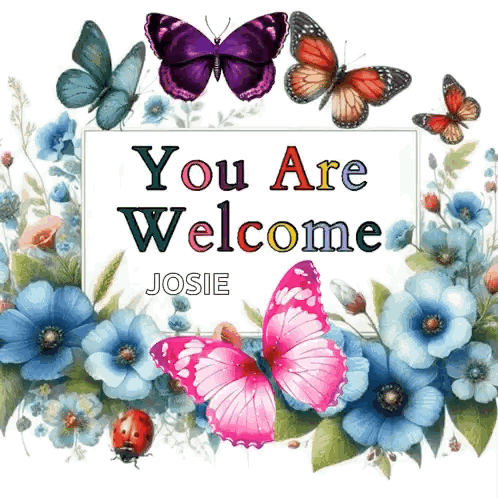Welcome Sign Surrounded by Butterflies and Flowers