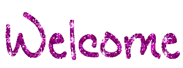Welcome Written in Purple Glitter