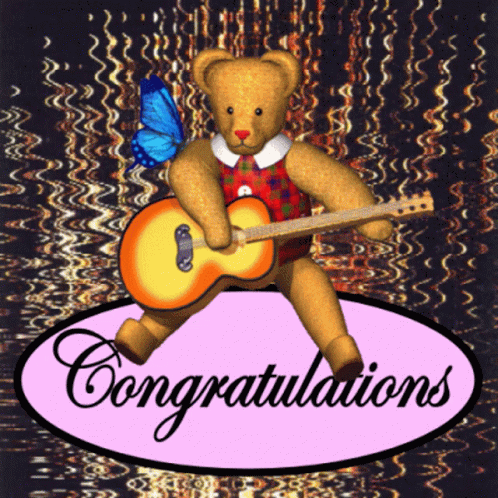 Teddy Bear Playing Guitar Well Done Congratulations GIF