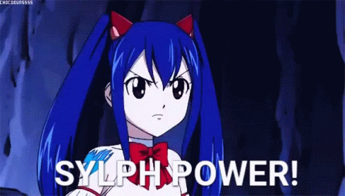 Wendy From Fairy Tail Is Wearing A Red Bow Tie And A Blue Hair . GIF