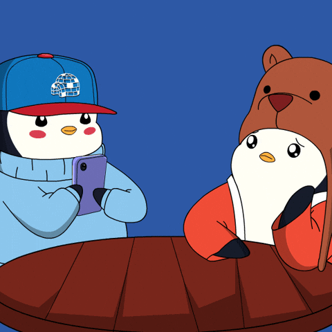 Were Waiting Pudgy Penguins In A Table GIF
