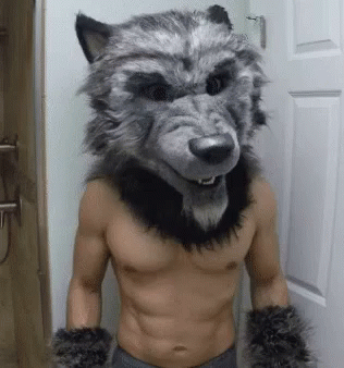 Funny Werewolf Head Halloween Costume GIF