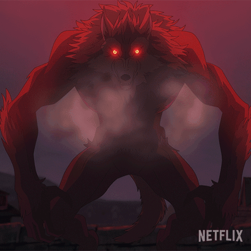 Werewolf In Front Of Red Moon GIF