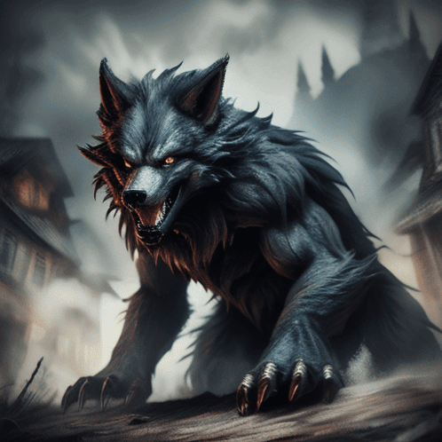 Werewolf Painting With Yellow Eyes GIF