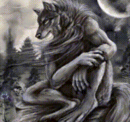 Werewolf Sitting on a Rock With Trees