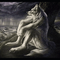 Werewolf Sitting Under Tree Looking at Ocean
