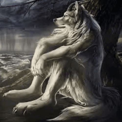 Werewolf Sitting Under Tree Watching Water GIF