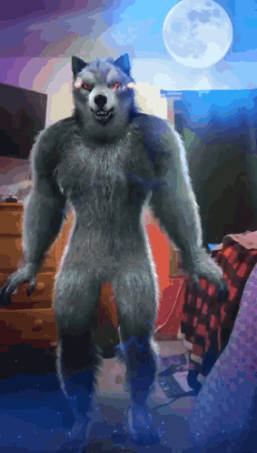 Werewolf Standing Before Full Moon GIF