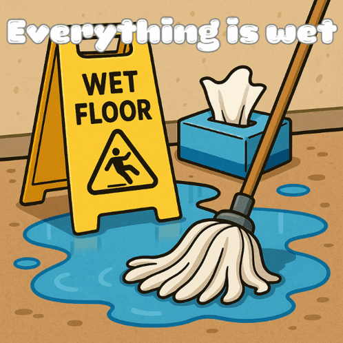 Wet Floor Sign with Mop and Tissues