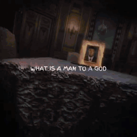 What Is a Man to a God Written on Wall Dark Room