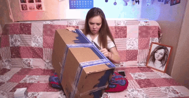 Whats In The Box Shocked Girl Reaction GIF