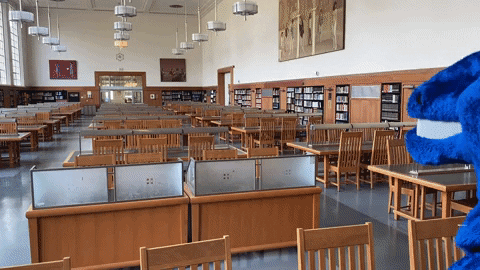 Where Is Everyone Blue Horse Mascot Empty Cafeteria GIF