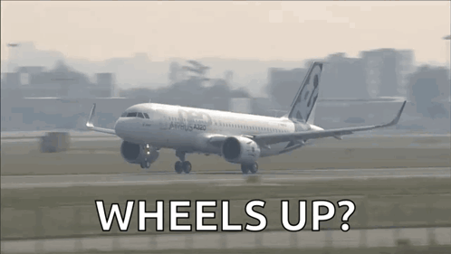White Airplane With Wheels Up Text