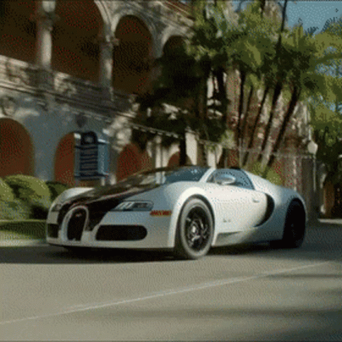 White And Black Bugatti On The Road GIF