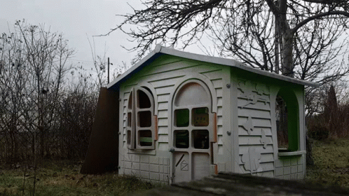 White and Green Playhouse in Forest